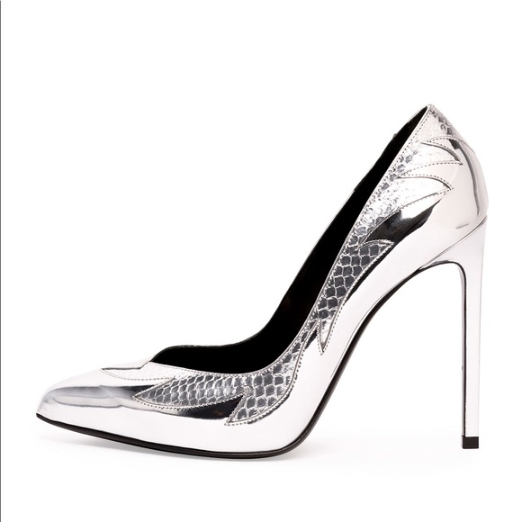 Saint Laurent Silver Flame Python-Embossed Pumps - Picture 1 of 6